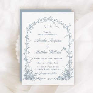Dusty Blue Romantic Botanical Arch Garden Wedding  Invitation