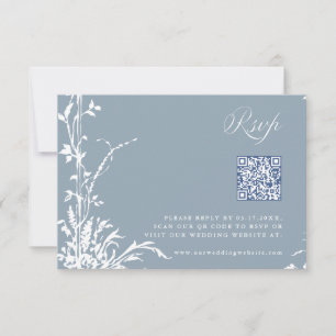 Dusty Blue Romantic Botanical Arch Garden Wedding RSVP Card