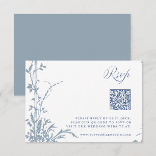 Dusty Blue Romantic Botanical Arch Garden Wedding RSVP Card