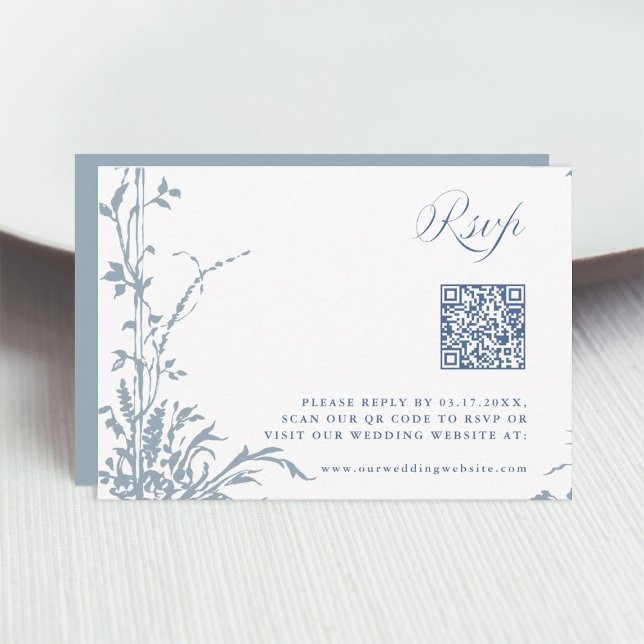 Dusty Blue Romantic Botanical Arch Garden Wedding RSVP Card (Creator Uploaded)