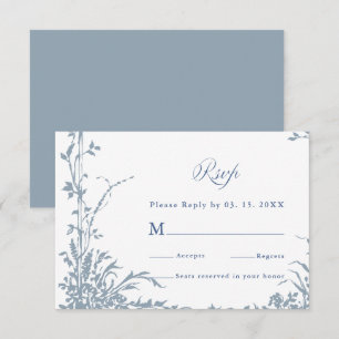 Dusty Blue Romantic Botanical Garden Wedding RSVP Card