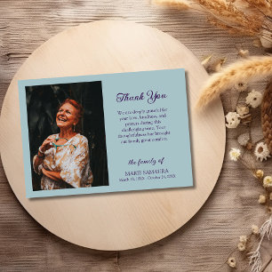 Dusty Blue Romantic Customize Photo Funeral Thank You Card