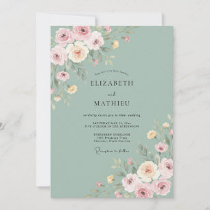 Dusty Blue Romantic Floral Flourish Wedding Invitation