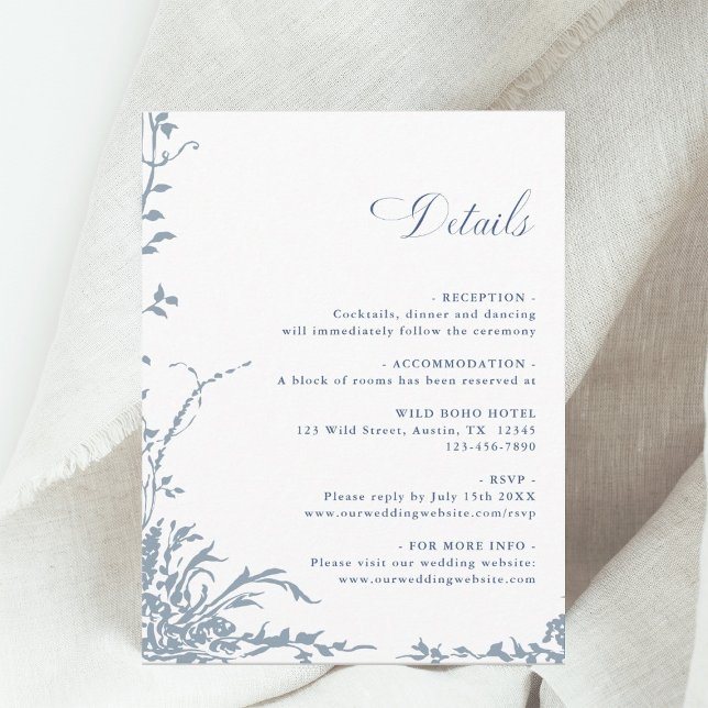 Dusty Blue Romantic Floral Garden Wedding Details Enclosure Card (Creator Uploaded)