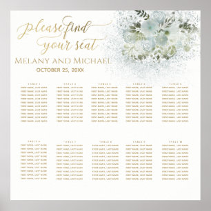 Dusty blue romantic floral gold calligraphy poster