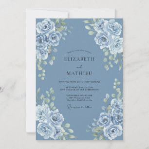 Dusty Blue Romantic Flourish Wedding Invitation