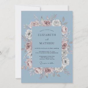 Dusty Blue Romantic Garland Wedding Invitation