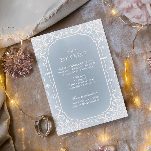 Dusty blue romantic vintage wedding details card (Dusty blue romantic vintage wedding details card)