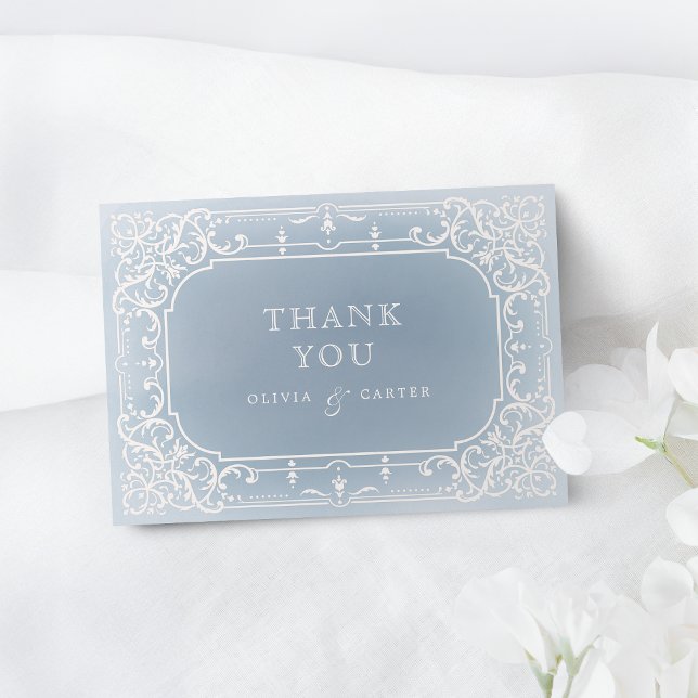 Dusty blue romantic vintage wedding thank you card (Dusty blue romantic vintage wedding thank you)