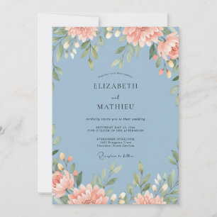 Dusty Blue Romantic Watercolor Spring Wedding Invitation