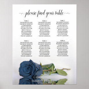 Dusty Blue Rose 6 Table Wedding Seating Chart