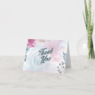 Dusty Blue Rose and Pink Floral Thank You Card