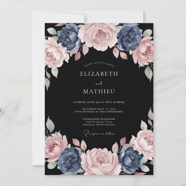Dusty Blue Rose Bloom Wedding Invitation (Front)