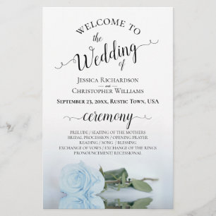 Dusty Blue Rose Elegant Budget Wedding Program