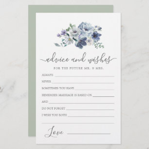 Dusty Blue Rose Floral Advice and Wishes Card
