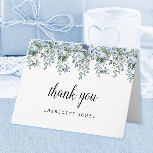 Dusty Blue Rose Floral Bridal Shower Photo Thank You Card