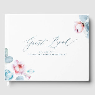 Dusty Blue Rose Floral Élégant Mariage Livre d'inv