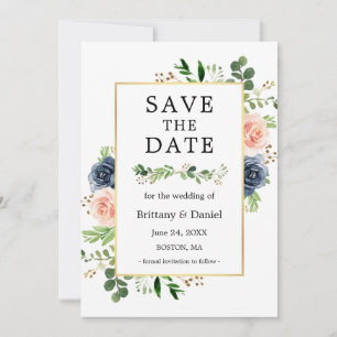 Dusty Blue Rose Floral Enregistrer La Carte Date