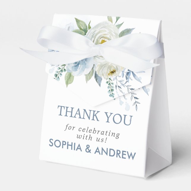 Dusty Blue Rose Floral Wedding Favor Box (Front Side)