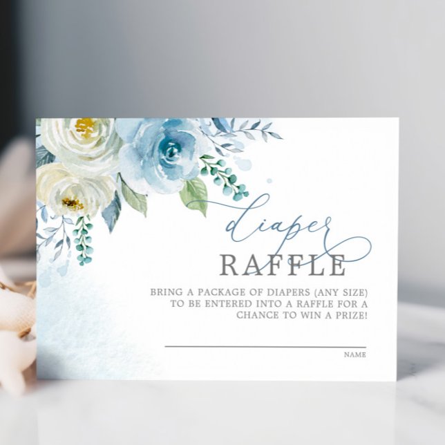Dusty Blue Rose Flowers Diaper Raffle Card (Creator Uploaded)