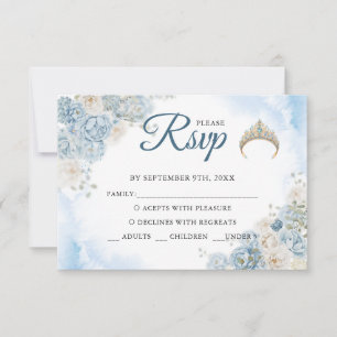 Dusty Blue Rose Flowers Quinceanera Response Card
