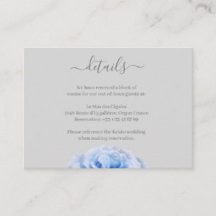 Dusty Blue Rose Grey Floral Wedding Hotel Detail Enclosure Card