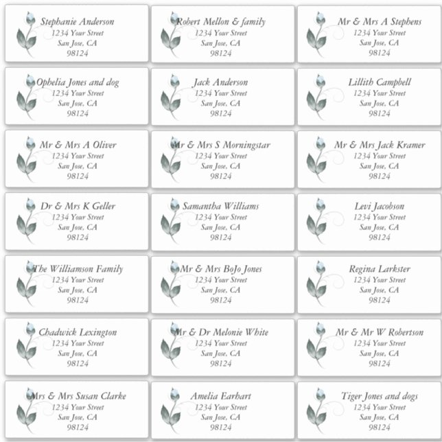 Dusty Blue Rose Guest Name Address Labels (Front)