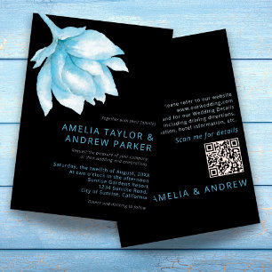 Dusty Blue Rose Modern Watercolor Floral Wedding Invitation