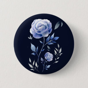 dusty blue rose navy blue elegant floral 2 inch round button