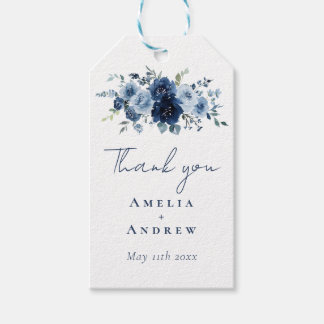 Dusty Blue Rose Navy Floral Elegant Wedding Gift Tags