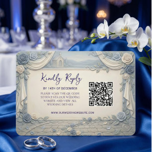 Dusty Blue Rose QR Code Wedding  RSVP Card