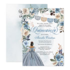 Dusty Blue Rose Rustic Country Quinceañera Invitat