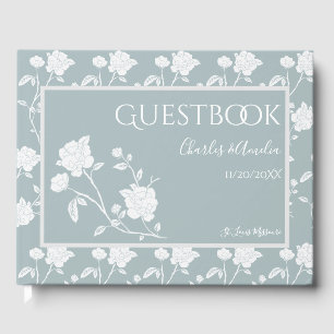 Dusty Blue Rose Wedding Guest Book