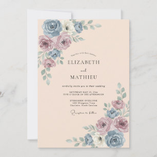 Dusty Blue Rose Wedding Invitation