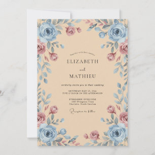 Dusty Blue Rose Whimsical Wedding Invitation