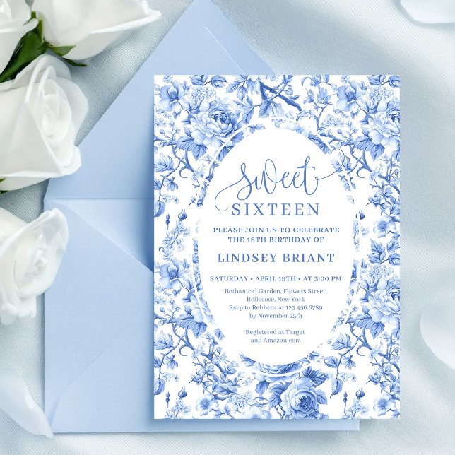 Dusty Blue Roses Digital Sweet 16 Invitation (Dusty Blue Roses Digital Sweet 16 Invitation)