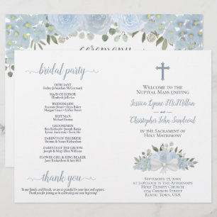 Dusty Blue Roses DIY Fold Catholic Wedding Program