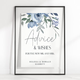 Dusty Blue Roses Flowers Wedding Advice & Wishes Poster