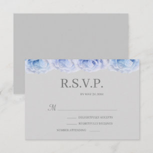 Dusty Blue Roses Grey Elegant Floral Wedding RSVP Invitation