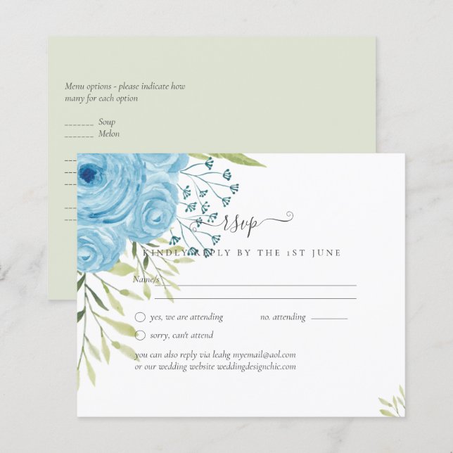 Dusty Blue Roses Lime Budget Mariage Feuille (Devant / Derrière)