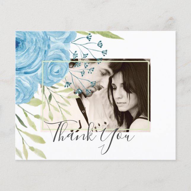 Dusty Blue Roses Lime Leaves Wedding Budget Flyer (Front)