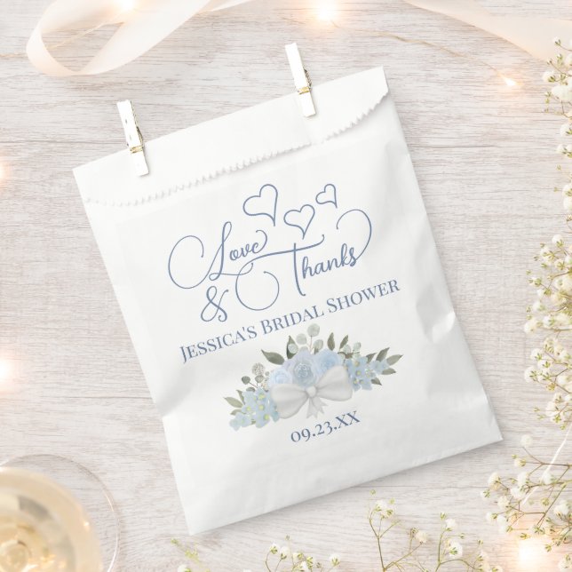Dusty Blue Roses Love & Thanks Bridal Shower Favour Bag (Clipped)