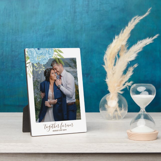 Dusty Blue Roses NewlyWeds Wedding Gift Personal P Plaque (Side)