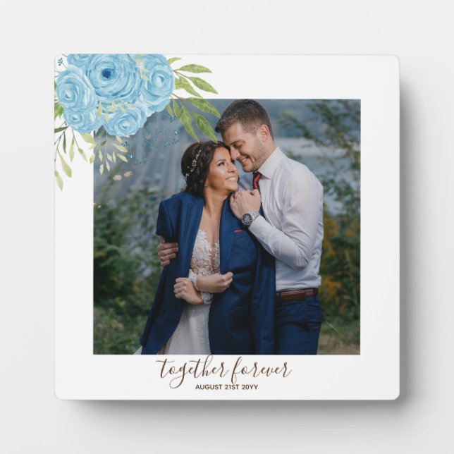 Dusty Blue Roses NewlyWeds Wedding Gift Personal Plaque (Front)