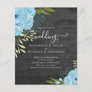 Dusty Blue Roses Rustic Wood Wedding Budget Flyer