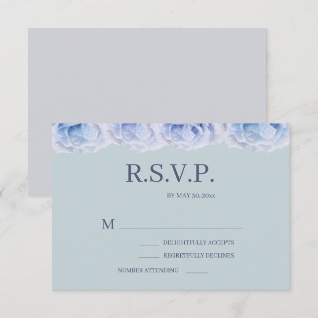 Dusty Blue Roses Sage Elegant Floral Wedding RSVP Invitation (Front/Back)