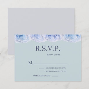 Dusty Blue Roses Sage Elegant Floral Wedding RSVP Invitation