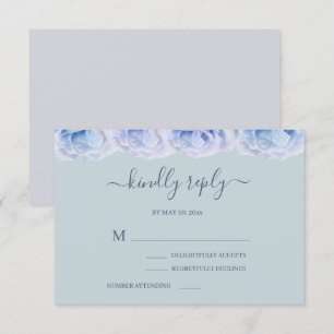 Dusty Blue Roses Sage Elegant Floral Wedding RSVP Invitation