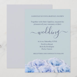 Dusty Blue Roses Sage Grey Elegant Floral Wedding Invitation