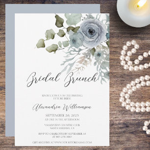 Dusty Blue Roses Watercolor Bridal Shower Brunch  Invitation